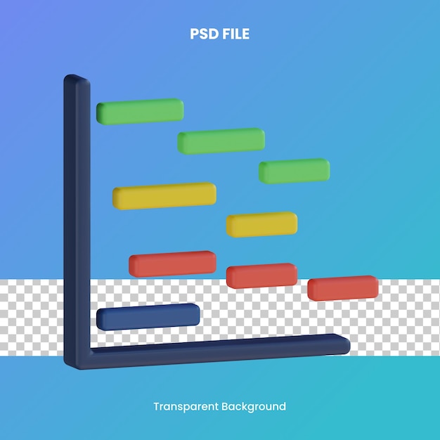 PSD gantt chart 3d rendering icon illustration pdf file analytics