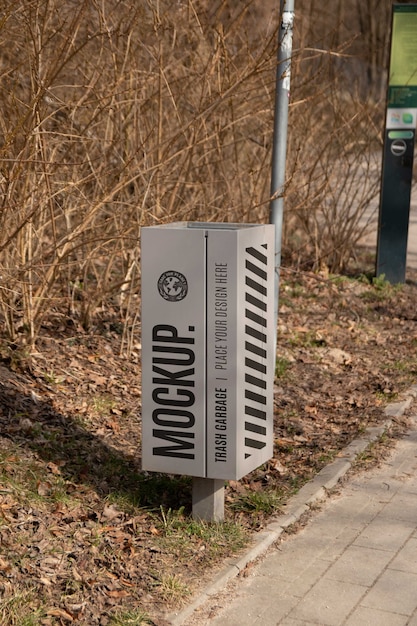 PSD garbage bin outside in public