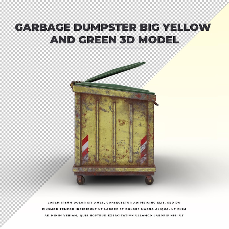 PSD garbage dumpster big yellow and green