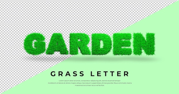 Garden 3d text effect with green grass