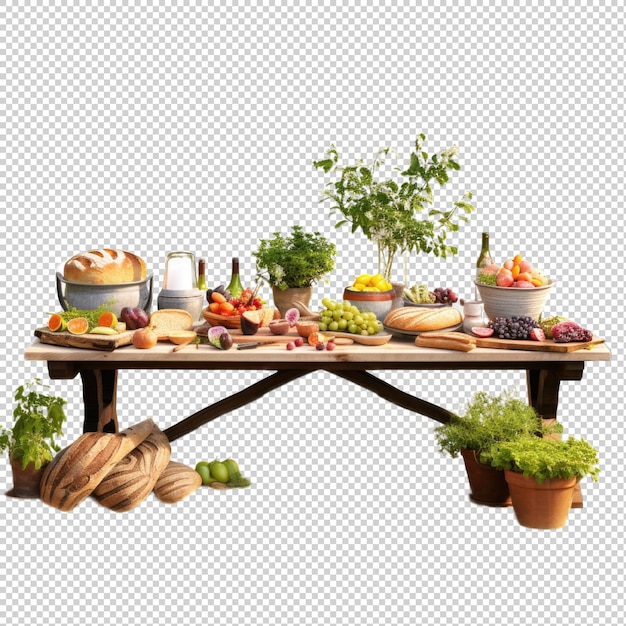 PSD garden buffet table isolated on transparent background generative ai