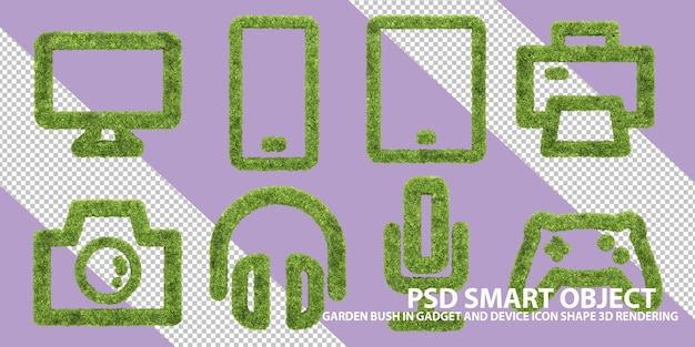 PSD garden bush in gadget and device icon shape 3d rendering of isolated objects