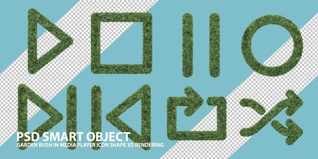 PSD 미디어 플레이어 아이콘 모양의 정원 덤불 - 고립된 객체의 3d 렌더링