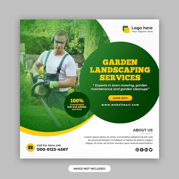 庭の造園サービスのソーシャルメディアの投稿とウェブバナーのデザインテンプレート