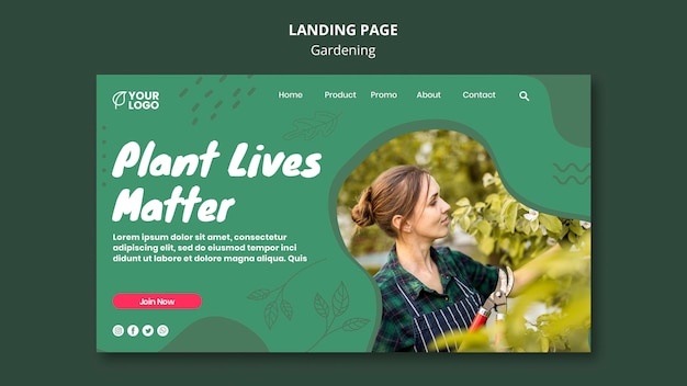 Gardening concept landing page template