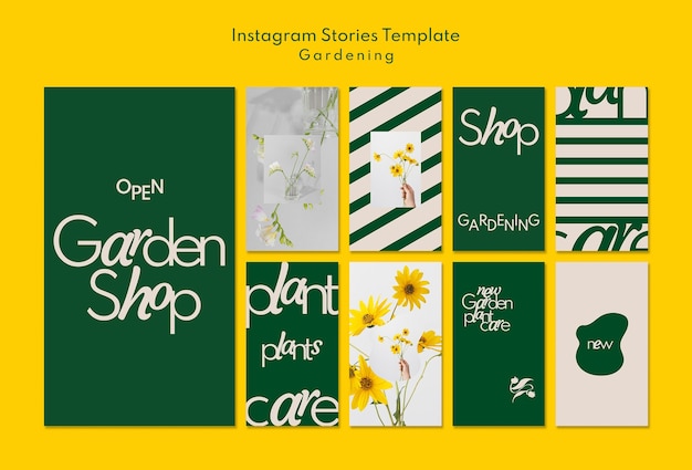 PSD collezione di storie di instagram del negozio di giardinaggio con fiori