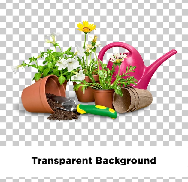 ガーデニングの道具と植物 透明な背景