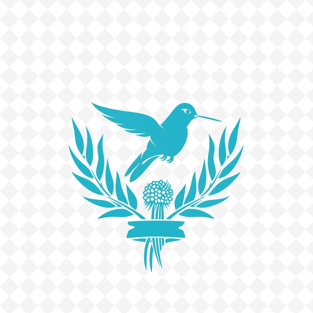 PSD logo dell'emblema dell'aglio con nastro decorativo e collezioni di design vettoriale di erbe naturali di colibrì