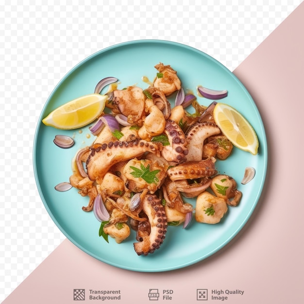 PSD garlic coated plate featuring fried squid or octopus