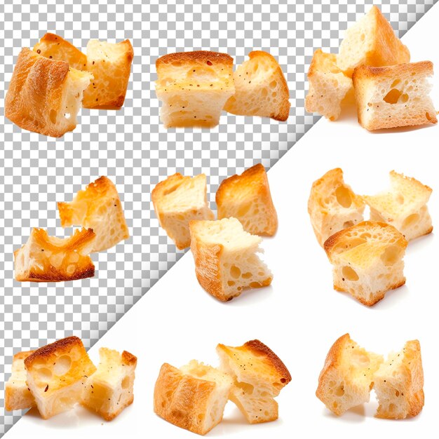 Garlic croutons collection on clear background