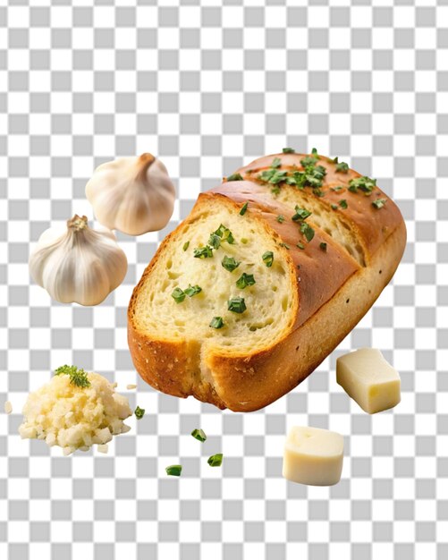 Garlic and herb bread on transparent background