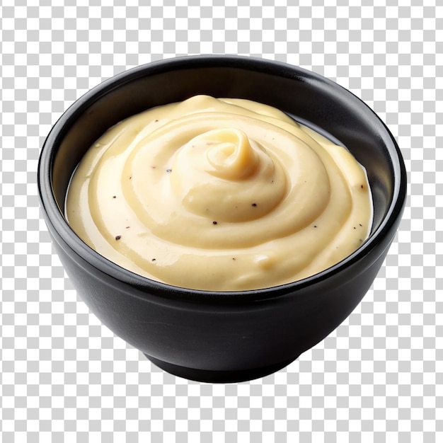 PSD garlic sauce on black bowl isolated on transparent background