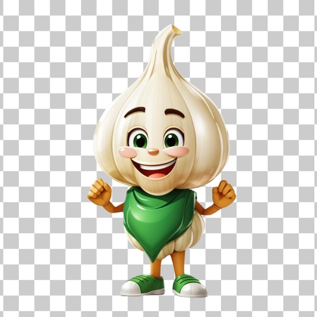 PSD garlic vegetable cartoon character isolated on a transparent background