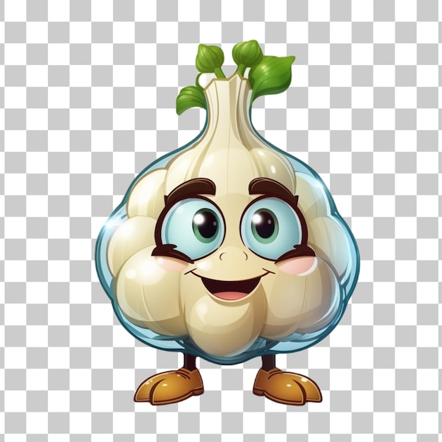 PSD personaggio di cartone animato di verdure all'aglio isolato su uno sfondo trasparente