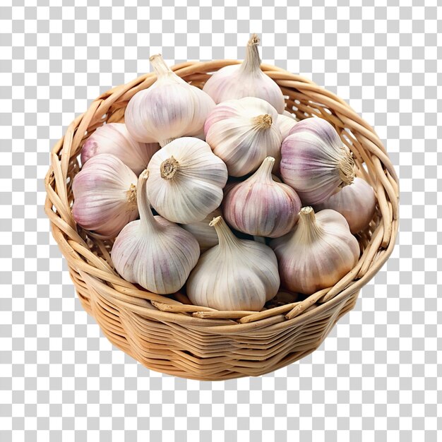 PSD garlics in a basket isolated on transparent background