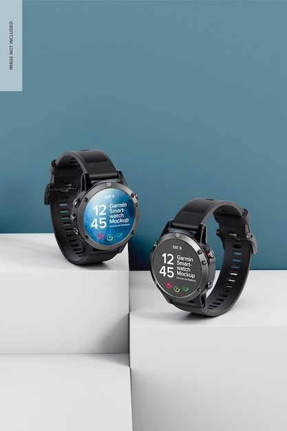 Garmin sport smartwatch su podium mockup