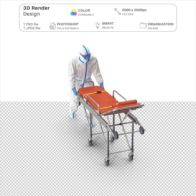 PSD garnitur ochronny ze stali nierdzewnej ambulance hospital bed gurney 3d modeling psd file