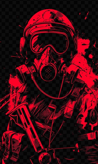 Gas mask wearing trooper with a flamethrower in a menacing p tshirt design art tattoo ink outlines