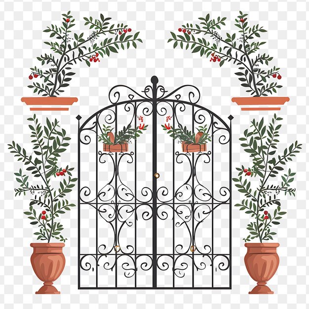 PSD a gate with a plant on it and a potted plant on it