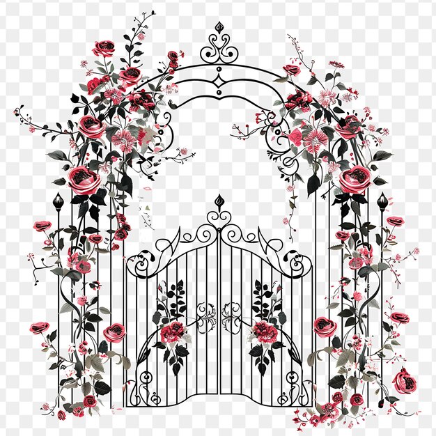 PSD a gate with roses and a gate with a floral pattern