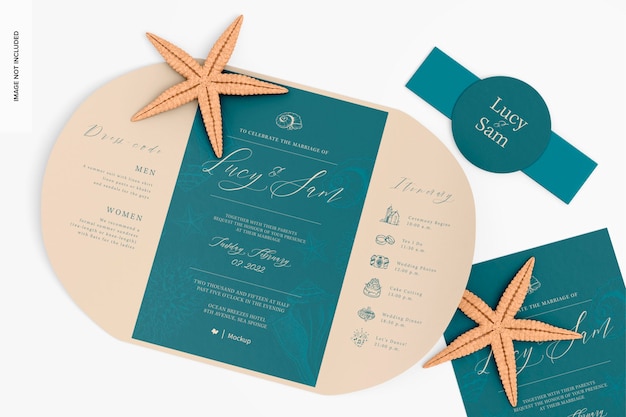 Gatefold Wedding Invitation Card Mockup, Opened