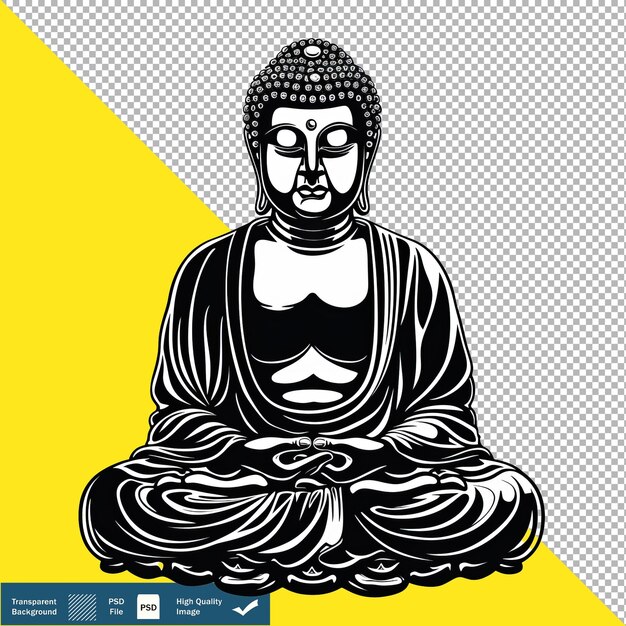 PSD gautama buddha hand drawing black white vector transparent background png psd