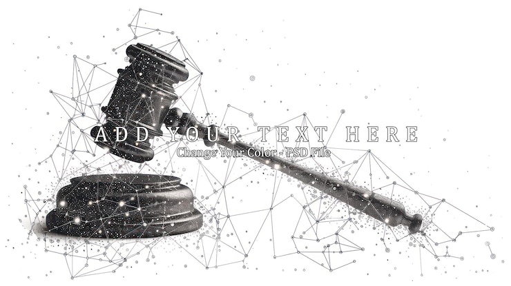 PSD gavel of justice in a digital network