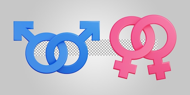 Gay lesbian couple sign on transparent background 3d render