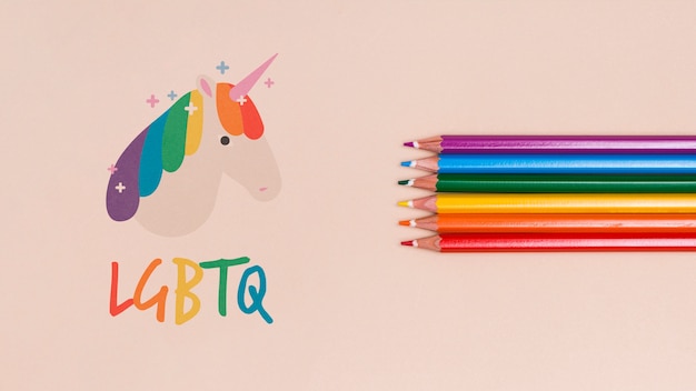 Gay pride background with colored pencils