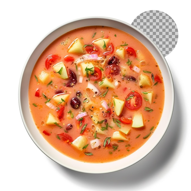 PSD gazpacho cold blended vegetable soup on transparent background