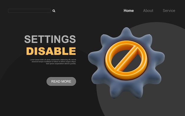 Gear ban sign on dark background 3d render concept for disable setting repair stop