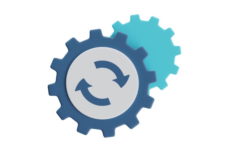 PSD gear icon with refresh symbol 3d icon