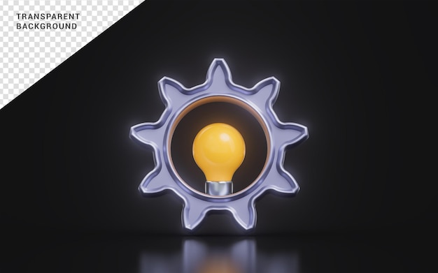 Gear lightbulb sign on dark background 3d render concept for machine repair solution idea