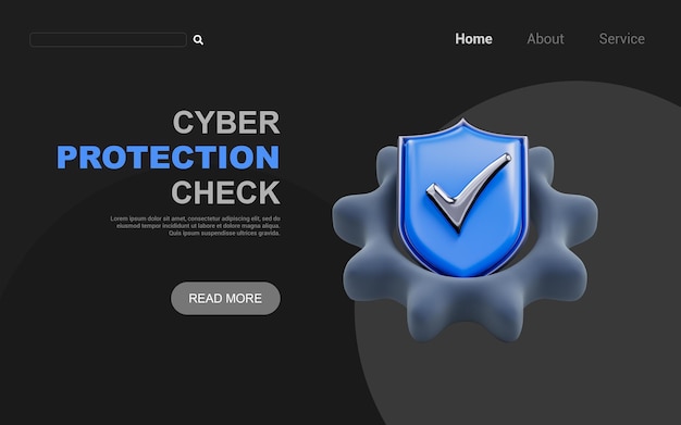 Gear security shield check mark sign on dark background 3d render concept for technical protection