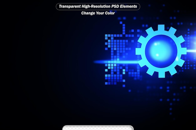 PSD ruota dentata e scheda a circuito sullo sfondo della tecnologia futuristica