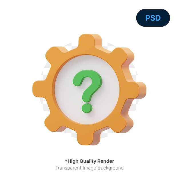 Gear with question mark 3d icon premium psd