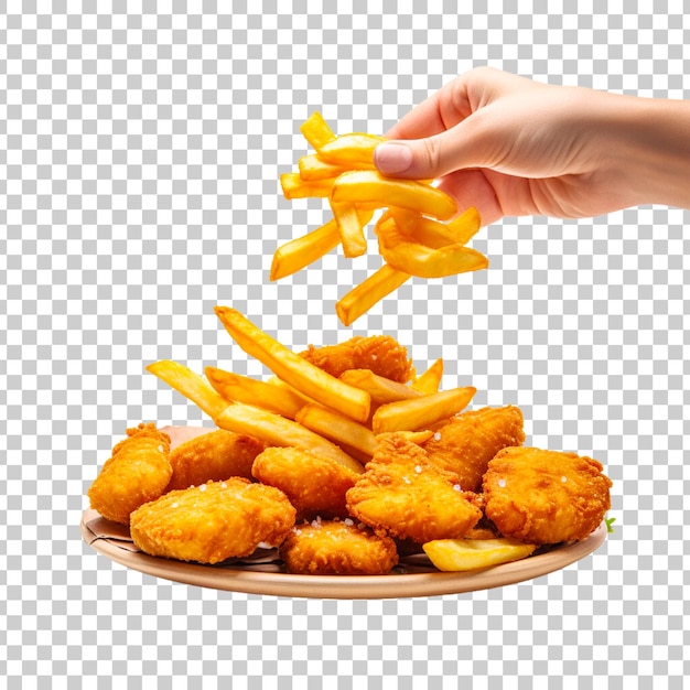 PSD gebakken kip nuggets en friet op een doorzichtige achtergrond