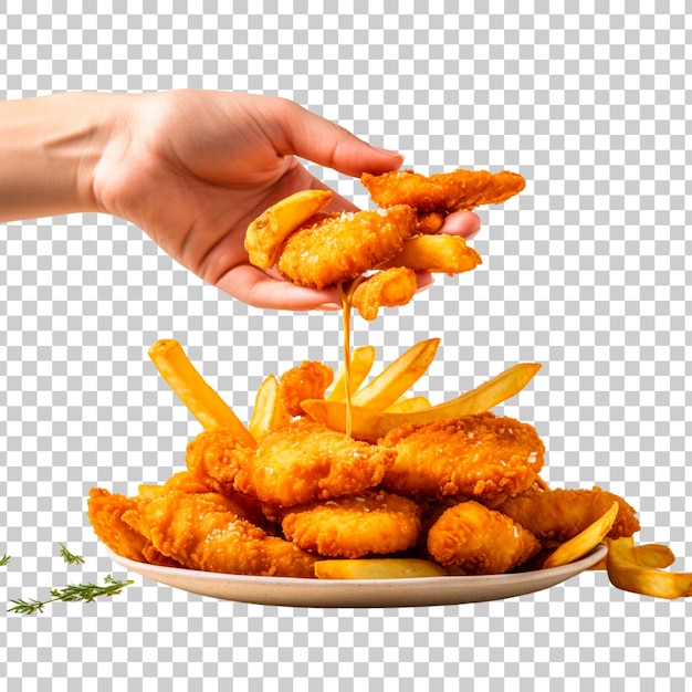 PSD gebakken kip nuggets en friet op een doorzichtige achtergrond