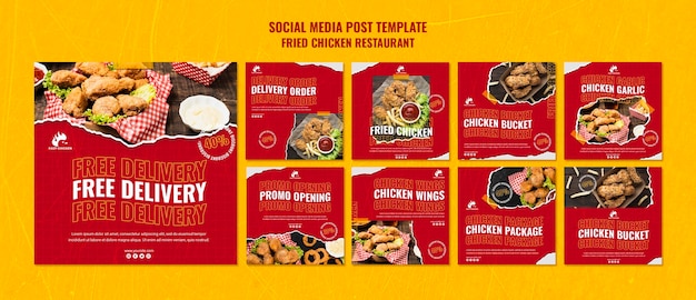 PSD gebakken kip restaurant sociale media post-sjabloon