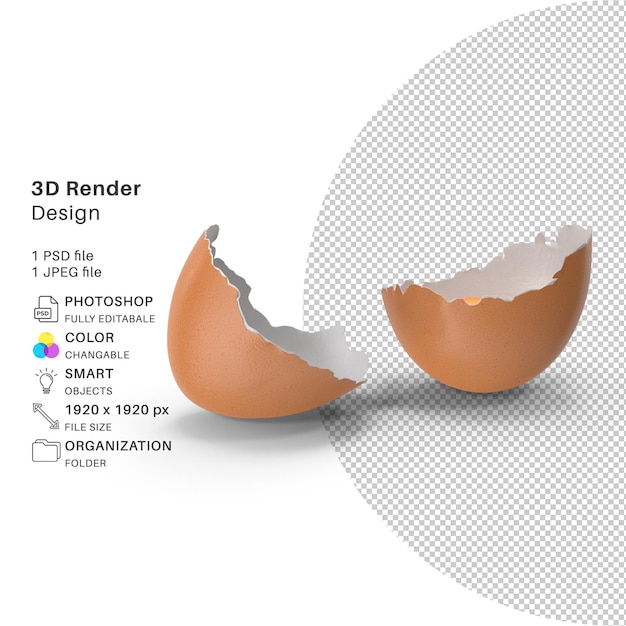 PSD gebarsten eierschaal 3d-modellering psd-bestand realistische eierschaal
