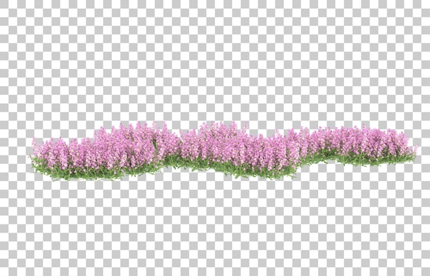 Gebied van bloemen op transparante achtergrond. 3d-rendering - illustratie