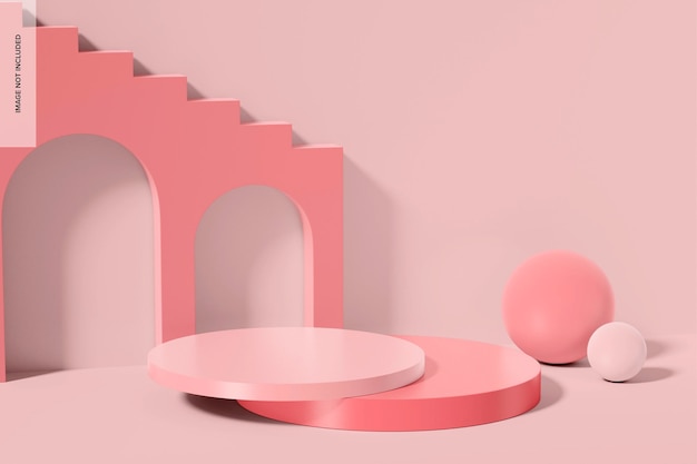 Gebogen Glanzend Roze Stage Mockup Linkeraanzicht