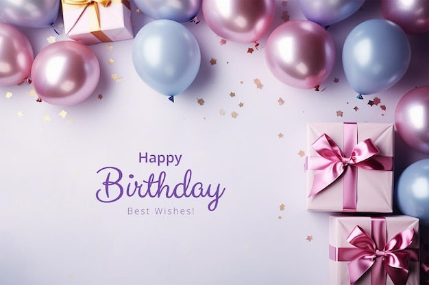 Geboortedag achtergrond met ballonnen en geschenken