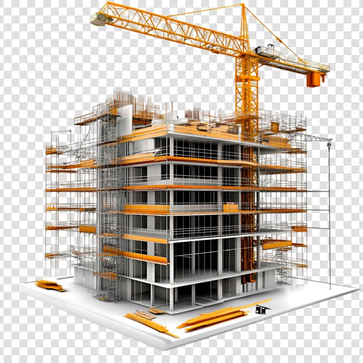 PSD gebouw in aanbouw op een transparante achtergrond