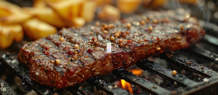 PSD gebraden biefstuk met kruiden op een hete grill