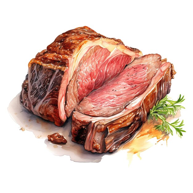 PSD gebraden prime rib foods illustratie waterverf stijl ai gegenereerd