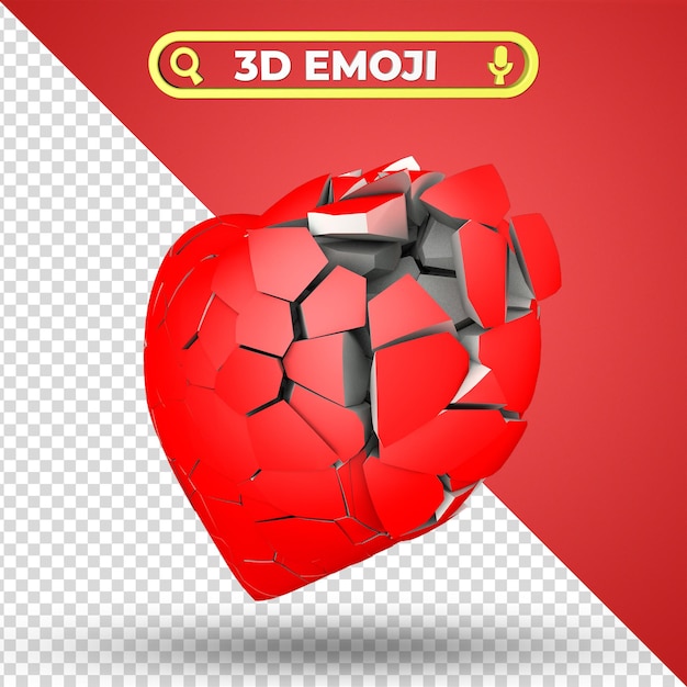 Gebroken hart 3d-rendering emoji geïsoleerd