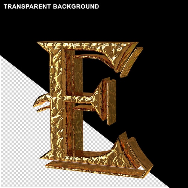 Gecanneleerde gouden letters. rechterkant view.3d letter e