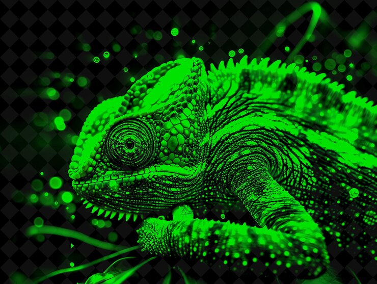 PSD a gecko with green eyes and a green background