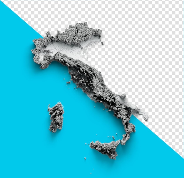 PSD gedetailleerde fysieke kaart van italië 3d-illustratie